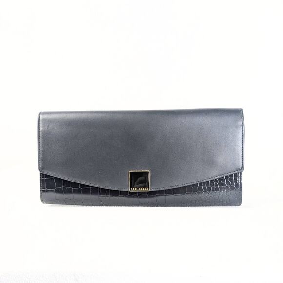 Ted Baker Crocodile Embossed Leather Envelope Evening Clutch Bag - Picture 2 of 6